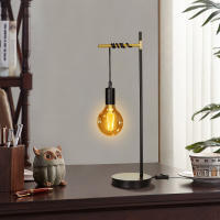 Aigostar lámpara de mesa retro E27, lámpara de escritorio industrial de metal con cable de 180cm con interruptor, lámpara de noche(sin bombilla), negro/dorado - details 0
