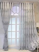Cortinas De Living Gris Con Patrón De Hojas Perforadas Para Decoración, Cortinas Blackout Material 100% Poliéster Estilo Europeo - details 5