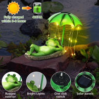 Decoración De Jardín Luz Solar LED Estatua De Rana Con Paraguas Impermeable Resina Creativa Y Divertida Para Exteriores - details 2