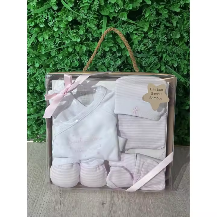umo House - Set de Regalo para Recién Nacido, 5 Piezas, Azul y Rosa, 70% fibra bambú, 30% algodón, 0-6 MESES - 1