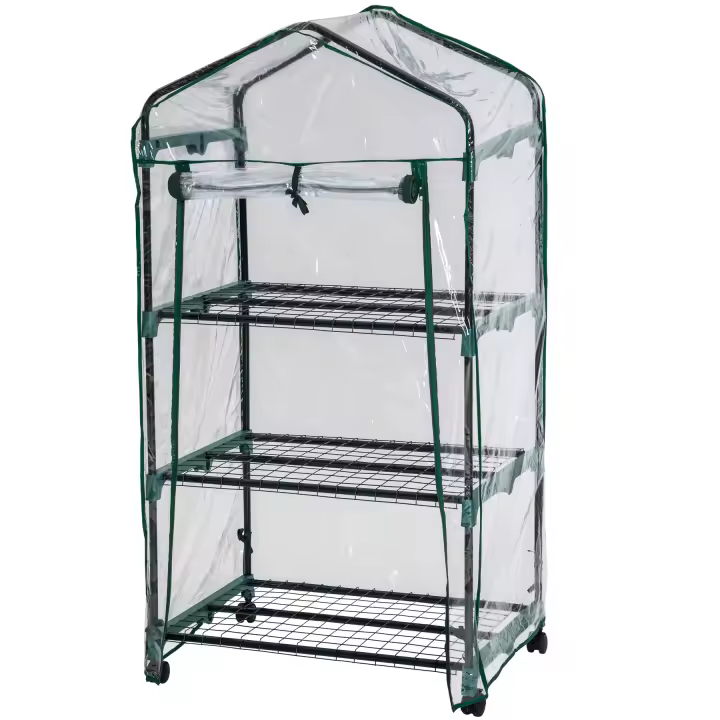 Tectake - Invernadero con 3 estantes 69 x 49 x 125 cm  Protege las plantas del frío, la lluvia y la escarcha  Entrada: 51 x 104 cm enrollable y con cierre  Con ruedas para moverlo fácilmente - 1