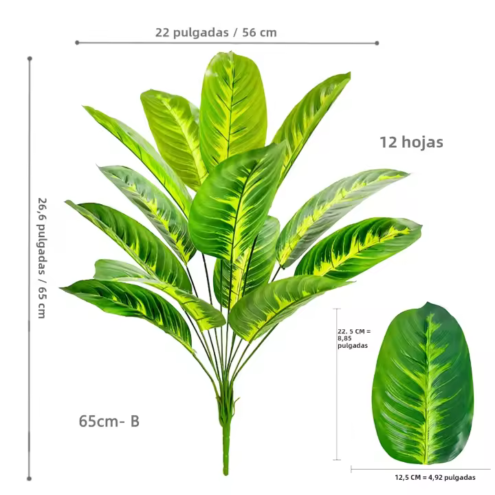 Planta Artificial De Palma Tropical Grande Hojas De Plátano Falso 24 Hojas Toque Real Strelitzia Reginae Para Jardín Interior 65-120 Cm - 1