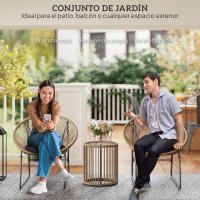 Outsunny Conjunto de Jardín Exterior de 3 Piezas Juego de 2 Sillas y Mesa de Ratán con Cojines Acolchados y Encimera de Vidrio Templado para Balcón Terraza Natural - details 3