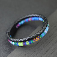 Nuevo Pulsera Bohemio Para Hombre Pulsera De Cuerda Étnica Punk De Cuero Bicolor Macramé Acessorios De Festival Para Novio - details 1