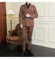 Traje De Negocios Slim Fit Doble Botón De Color Sólido Dos Piezas Coreano Elegante Para Hombres Con Pantalones Talla S-7XL - details 16