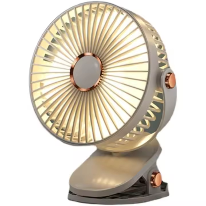 Ventilador portátil pequeño con clip para escritorio, recargable, ajustable a 720°, con luces LED, funciona con pilas, mini ventilador personal USB para carrito de golf, oficina, exteriores, camping, color blanco. - 1