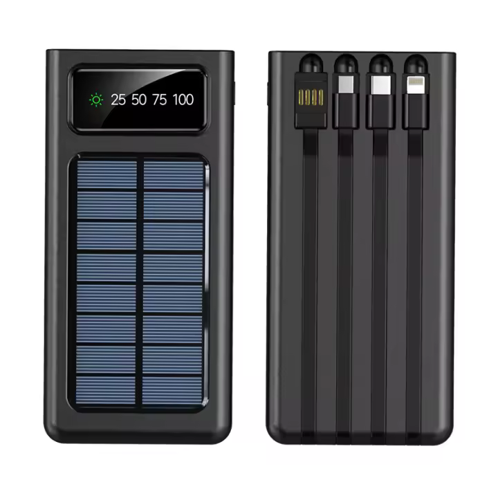 Cargador solar portátil de 20 000 mAh, badería externa de apoyo para camping, Cargador con panel solar, Dos linternas y 4 cables USB. - 1