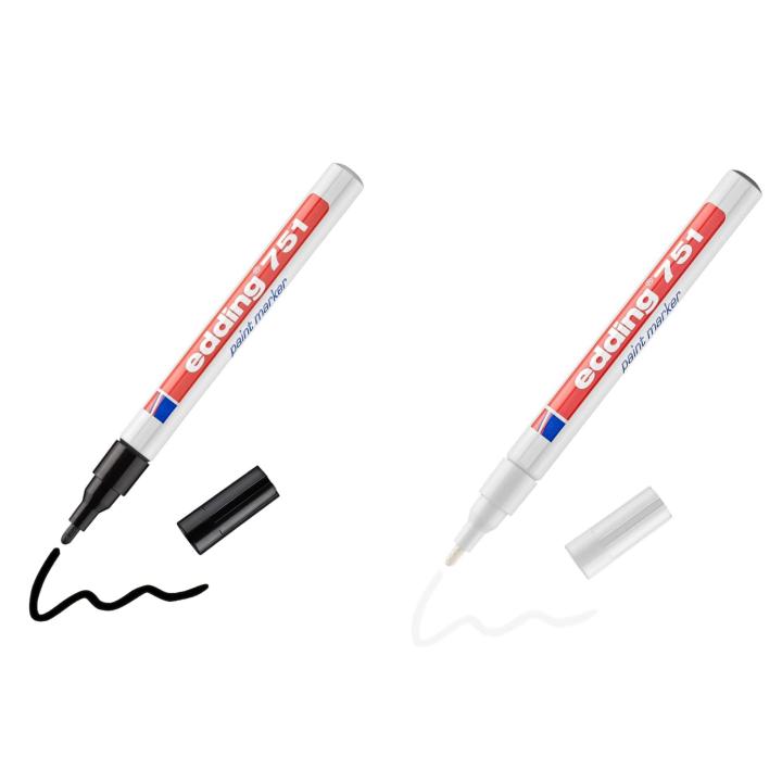 Edding 751 marcador de tinta opaca - negro y blanco - 1 rotulador - punta redonda 1-2 mm - para metal, vidrio, piedras o plástico - resistente al calor, permanente, no mancha, impermeable calidad garantizada