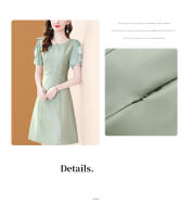 Vestido EVNISI Slim Oficina A-line Verano Mujer Elegante Verde Manga Corta Cuello O Casual Bodycon Fiesta Vestido Fairy - details 4