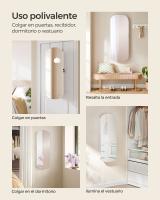 Espejo joyero de pared con luz led y cerradura, organizador con varios compartimentos para pendientes y collares, color blanco, habitación, dormitorio - details 5