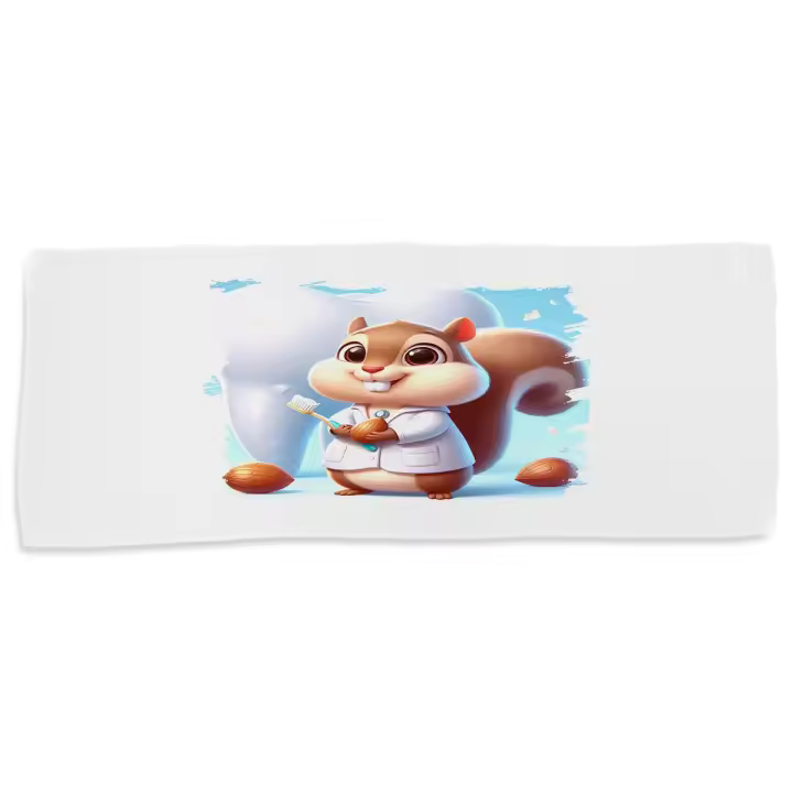 MERCHANDMANIA TOALLA MEDIANA GIMNASIO ABSORBENTE ardilla dentista animal profesion dientes suave con bolsita - 1