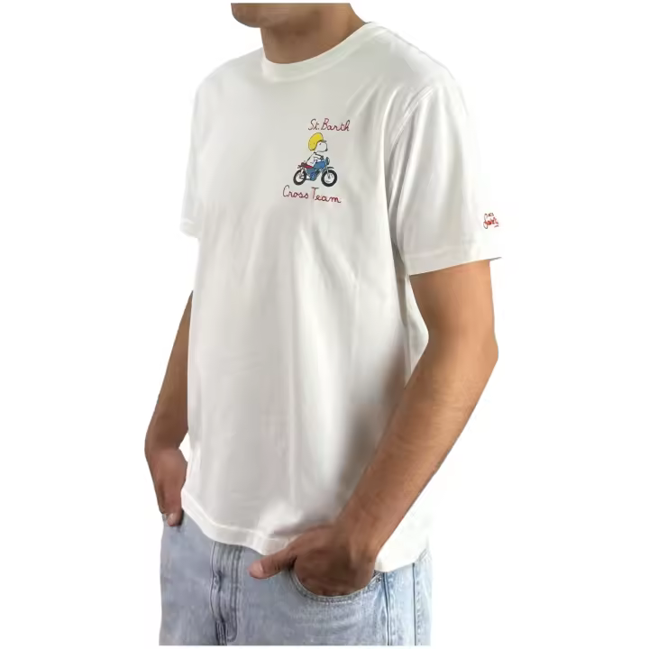 Camiseta MC2 SAINT BARTH Snoopy Cross con Logo Bordado Color Blanco - 1