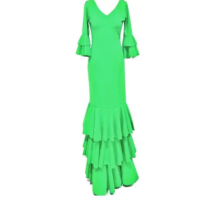 VESTIDO FLAMENCA  LICRA FABRICADO EN    ITALIA . TALLAS XS/S 34/36 - 72CM 60CM 76CM . M/L  38/40 - 80CM 68CM 84CM . XL/XXL  - 42/44/46 - 92CM 80CM 96CM  LARGO 150CM - 1