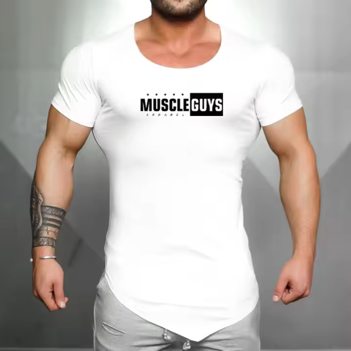 Camiseta De Hombre Para Fitness Y Gimnasio Con Cuello Redondo Y Manga Corta Algodón Transpirable Ajustada Para Correr Y Bodybuilding - 1