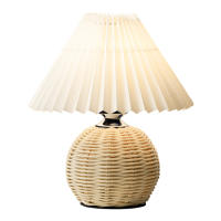 BIT Lámpara de mesa con falda plisada, lámpara de mesita de noche moderna con pantalla beige, base de metal de ratán, lámpara de mesa para dormitorio, sala de estar, decoración de oficina en casa con bombilla E12 - details 1