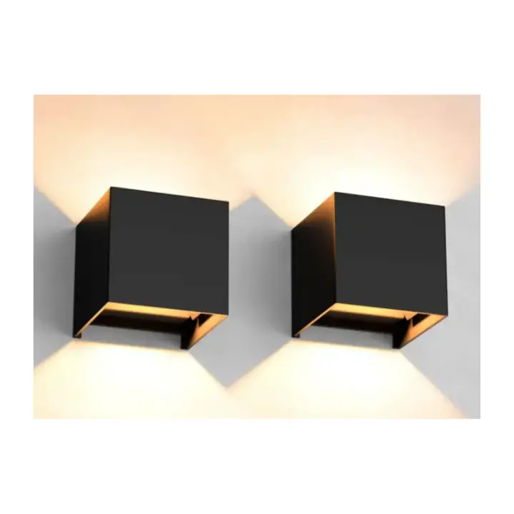 Luz LED de pared para exterior e interior, 2 piezas, impermeable, 3000K, Blanco cálido, Regulable, Modern diseño, Color negro - 1