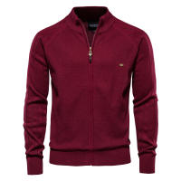 Suéter para Hombre, Chaqueta Cárdigan de Otoño para Hombre, Nuevo suéter Jacquard con Solapa de Color sólido, suéter Informal con Cuello Alto - details 6
