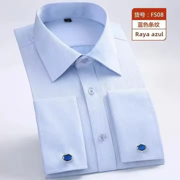 Camisa De Manga Larga Para Hombre Estilo Francés Multicolor Adecuada Para Todas Las Estaciones Cuello En V Prenda De Negocios Casual - 1