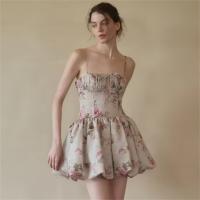 Vestido Mini Estampado De Rosas Slim Fit Para Mujer PB&ZA 2024 Primavera Estilo Fashionable Y Elegante Con Tirantes Y Cuello En V - details 2