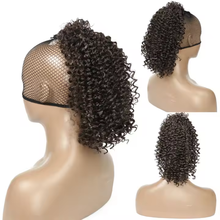 Extension De Cabello Sintético Con Cordón Curly Para Mujeres Africanas Ponytail Afro Corto Textura Kinky Color Sólido 10 Pulgadas - 1