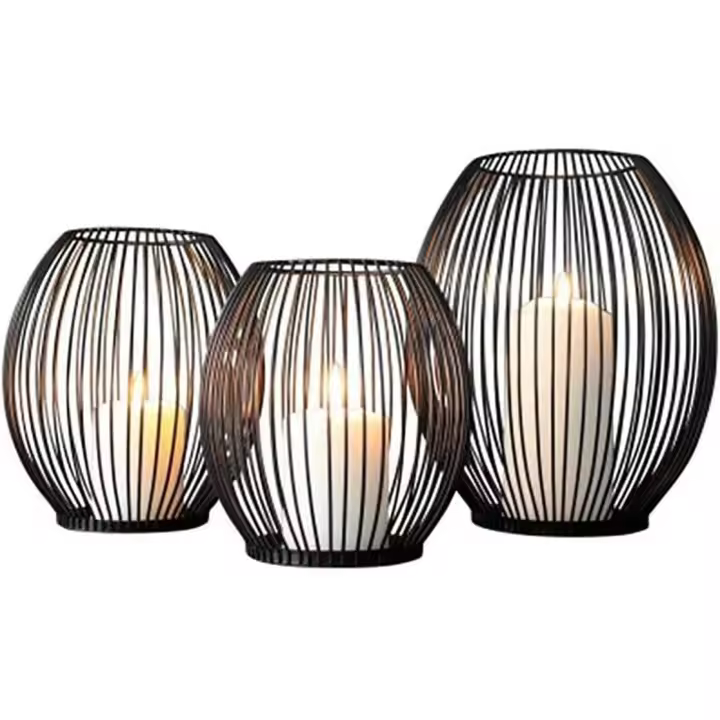 Juego de 3 soportes en forma de pájaro de jaula de hierro negro, candelabro decorativo para mesa de salón, candelabro para Navidad, boda, comedor - 1