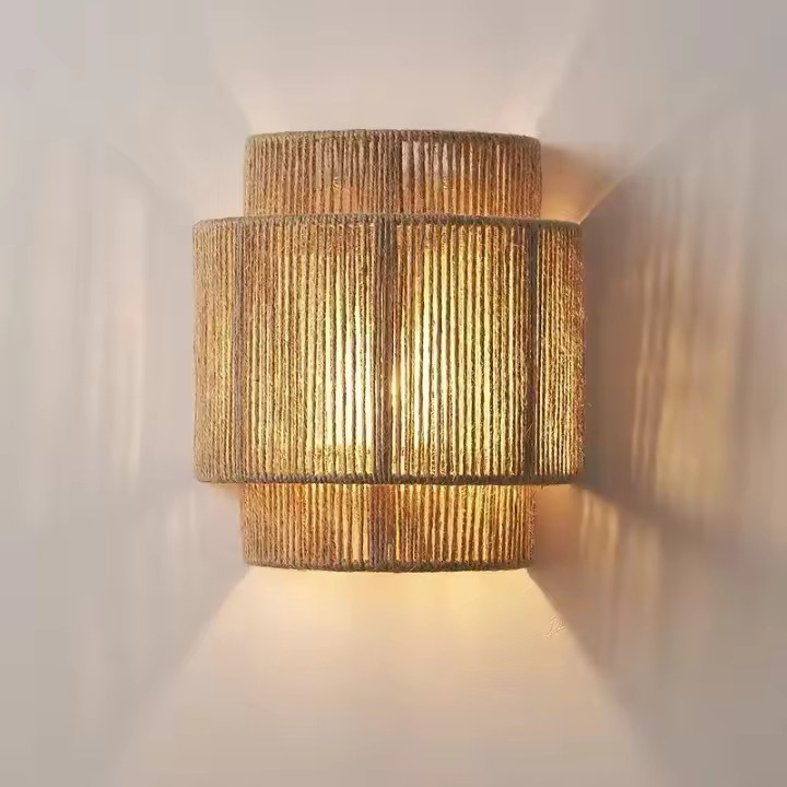 Lámpara De Pared De Hemp Retro Tejida En Rattan Iluminación Decorativa Para Sala De Estar Dormitorio Pasillo Decoración De Casa - 1