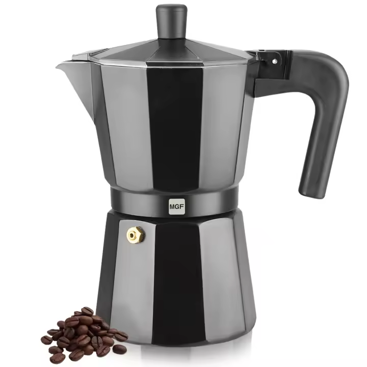 Magefesa Kenia Noir - Cafetera Italiana Negra, Aluminio Esmaltado, Cocinas de Gas, Vitrocerámica y Eléctricas, NO APTA PARA INDUCCIÓN - 1
