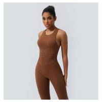 Conjunto De Yoga Para Mujer Con Padded Fitness Jumpsuit Cruzado En Espalda Y Pierna Flared Vestido De Entrenamiento De Correr Conjunto De Yoga De Nylon Talla Verdadera - details 11