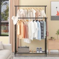 Rack De Ropa Doble Con Gancho Organizador De Ropa Para Dormitorio Móvil Con Ruedas Estante De Ropa Metálico Moderno Para El Hogar - details 14