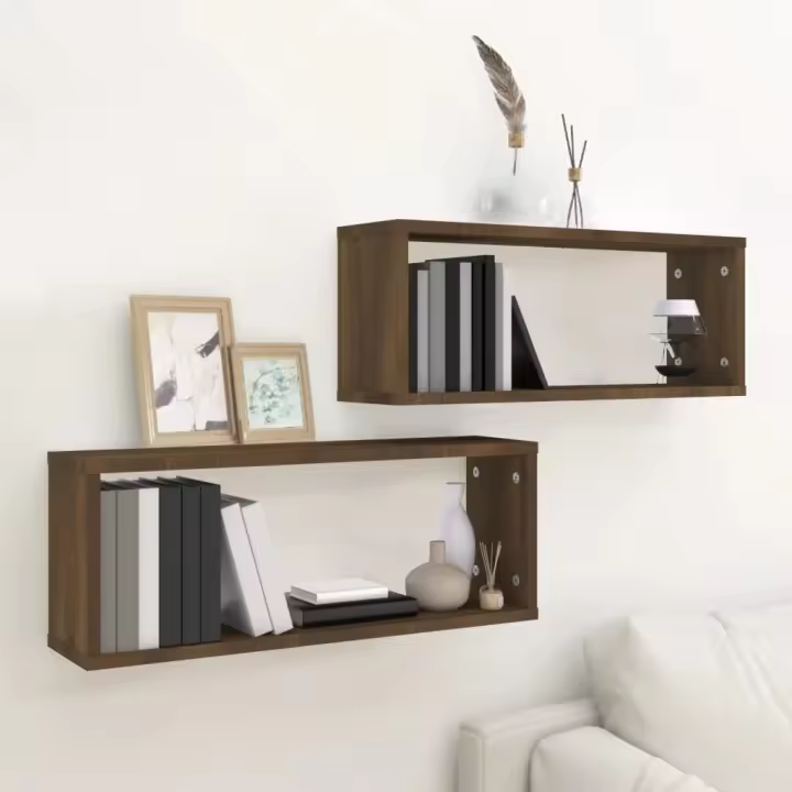 Estantes cúbicos de pared 2 uds madera roble marrón 60x15x23 cm - 1