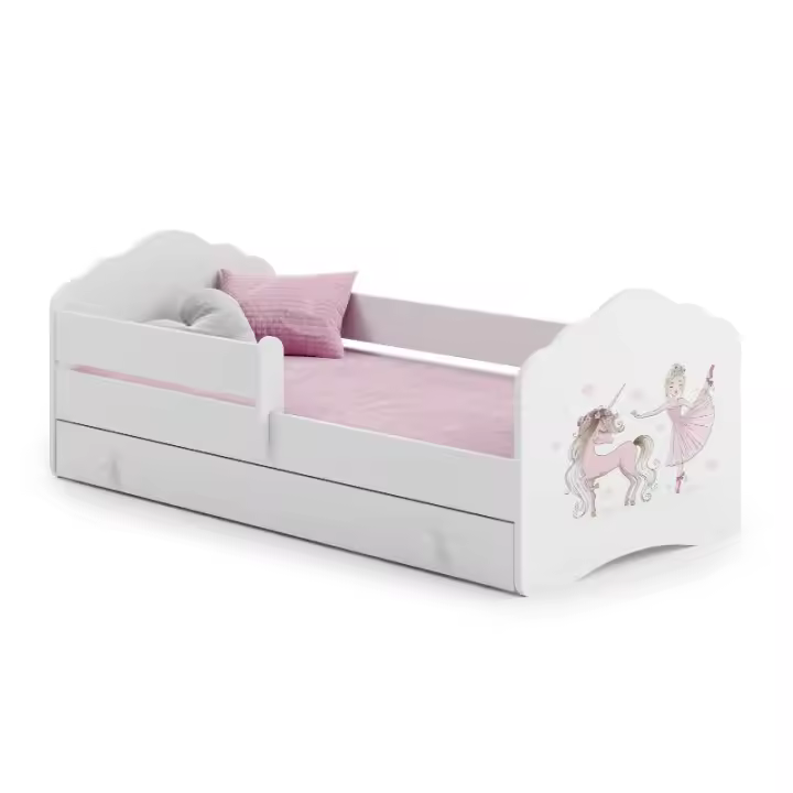 Cama de criança 140 x 70 com gaveta, colchão e estrado incluídos Kobi Wave Girl with a unicorn - 1