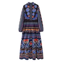 Vestido Largo Elegante Y Versátil Para Mujer PB&ZA Primavera 2024 Cuello Redondo Manga Larga Ajustado Impresión Spliced Moda Casual - details 4