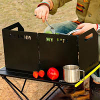 Estufa De Gas Plegable Con Pantalla Antiviento De Acero Inoxidable Cuatro Plegado Caseta Viento Prueba Para Camping BBQ Quemador Pantalla - details 7