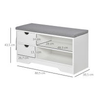 HOMCOM Banco Zapatero con Asiento 2 Estantes Bolso Cojín Extraíble y 2 Cajones Banco Recibidor Capacidad para 4 Pares de Zapatos para Entrada Pasillo Moderno 80,5x30,5x43,5 cm Blanco y Gris - details 2