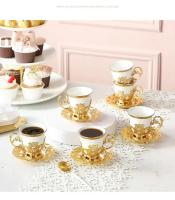 Taza De Café Turco De Cerámica Con Borde Dorado Para Ramadan Juego De Taza Y Taza Con Estilo Clásico Europeo Para Té De La Tarde - details 11