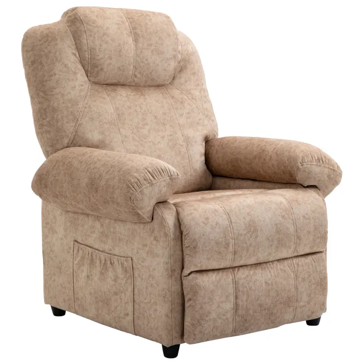 HOMCOM Sillón Relax Reclinable Manual Tapizado en Terciopelo Acolchado con Reposapiés Retráctil y Bolsillos Laterales para Salón Oficina Dormitorio 88x91x108 cm - 1