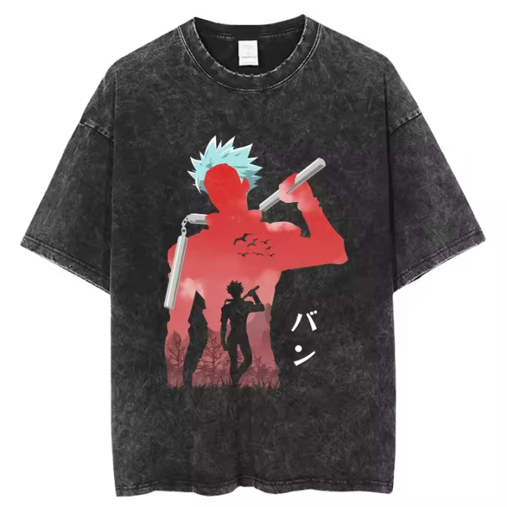 Camiseta De Manga Corta Para Hombre Estilo Harajuku Con Estampado De Anime Cotton Vintage Camiseta De Verano Streetwear Negro Tees Casual - 1