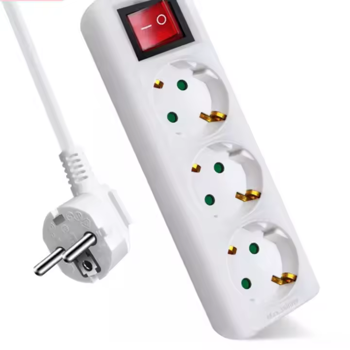 Alargador de enchufe de 1,5 m, 3m y 5m con interruptor, Extensiones de enchufes europeo para cable eléctrico, ladrones para enchufar, Alargaderas de Regletas, luz indicadora, protectora de seguridad, blanco, Max.3680W - 1