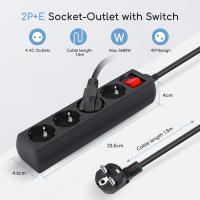 Aigostar Regleta de Enchufes con 2/3/4 Tomas,Regleta Alargador con Cable de 1.5/3 Metros e Interruptor,Negro - details 0
