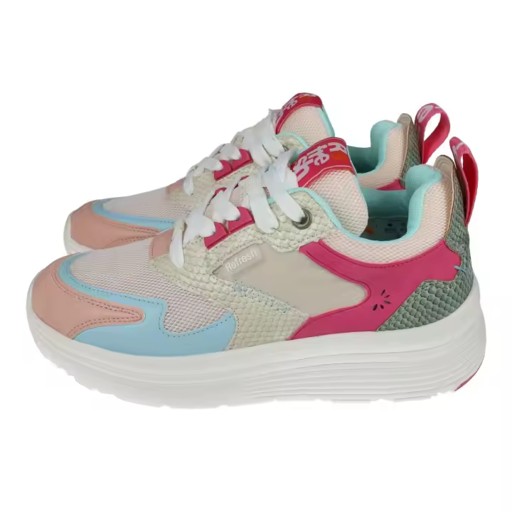 Deportivos marca REFRESH para mujer en color fuxia. Zapatillas deportivas veganas Refresh mujer con plataforma y diseño multicolor en tonos fucsia - 1
