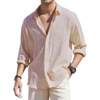 Camisa De Algodón Y Lino Para Hombre Ligera Transpirable Casual Con Mangas Largas Para Vacaciones Estilo Versátil Botones Abiertos - details 2