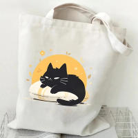 Bolso De Hombro Para Mujer Estilo Japonés Kawaii Con Gráfico De Gato Negro Bolso De Lona De Moda Con Dibujos De Gatitos Bolsa Suave De Polyester - details 4