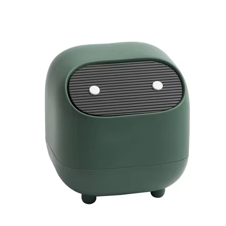 Small Trash Can, Cute Ninja Office Trash Can with Lid, Bedroom Trash Can with 1 Roll Waste Bag, Trash Can for Home, Office (Green Trash Can) - 1