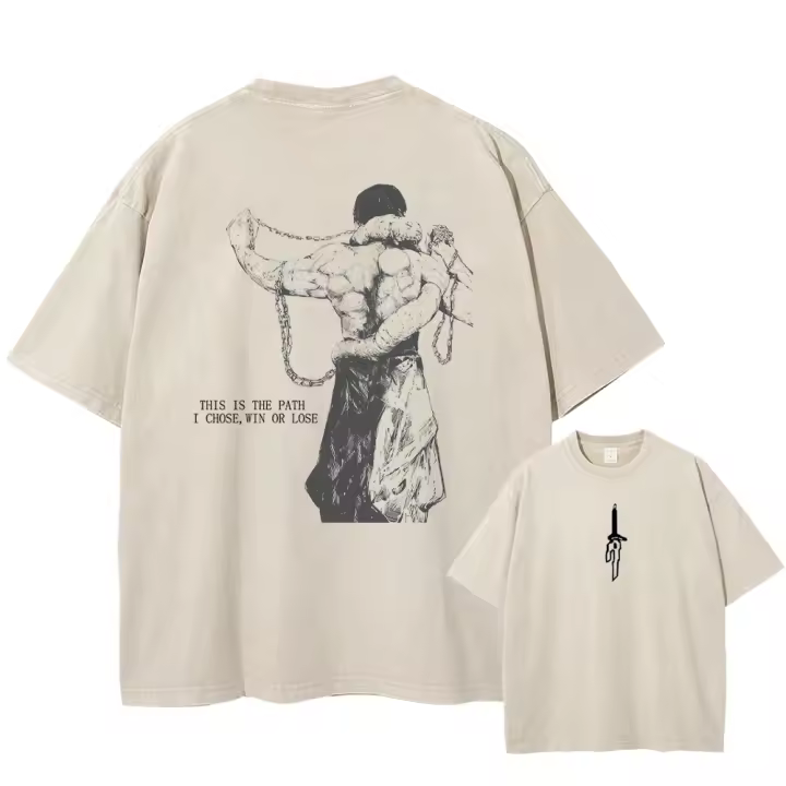 Camiseta Hombre Estilo Callejero Lavada Abricot Blanca Talla Oversize Estampado Anime Japonés Manga Corta Algodón Tees Verano - 1