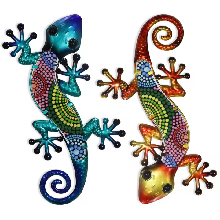 Metal Gecko decoración de la pared 15 pulgadas lagarto decoración al aire libre lagarto jardín escultura para valla de patio 2 Pack (azul) - 1