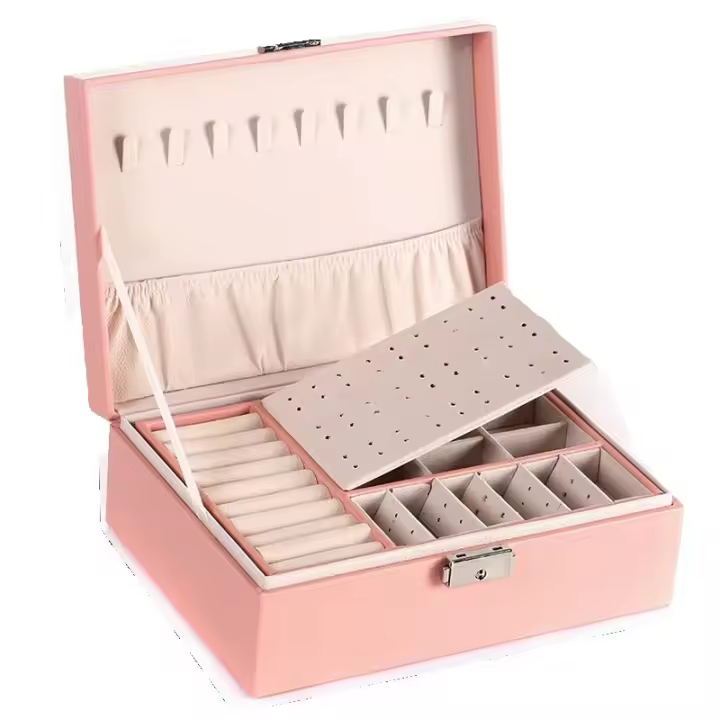 Caja de almacenamiento de joyas forrada de terciopelo para pendientes, anillos y collares de joyería-Blanco - 1