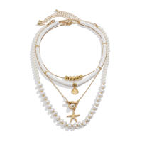 Ingemark 3Pcs/Set Collar De Perla Simulada Bohemio Con Estrella De Mar Y Escalopado Para Mujer Joyería De Cadena Elegante Regalo - details 5