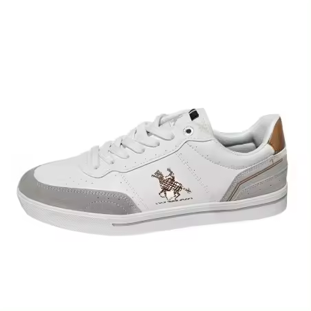 Zapatilla Marca Grand Polo Sneaker Moda Hombre Referencia: GPM514606 Blanco Marron U.S. Grand Polo  Zapatilla Sneaker hombre fabricada en PU color blanca con marrón, puntera y talón en serraje sintetico - 1