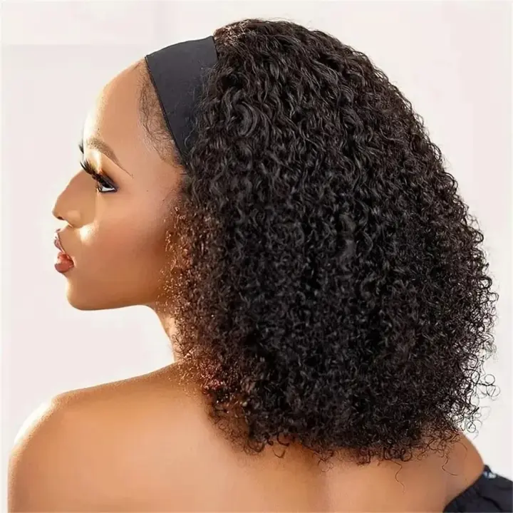 Aircabin Peluca Bob Corta De Cabello Humano Natural Negro Con Diadema Textura Encarcelada Para Mujeres Capa Media Fabricada Con Máquina - 1