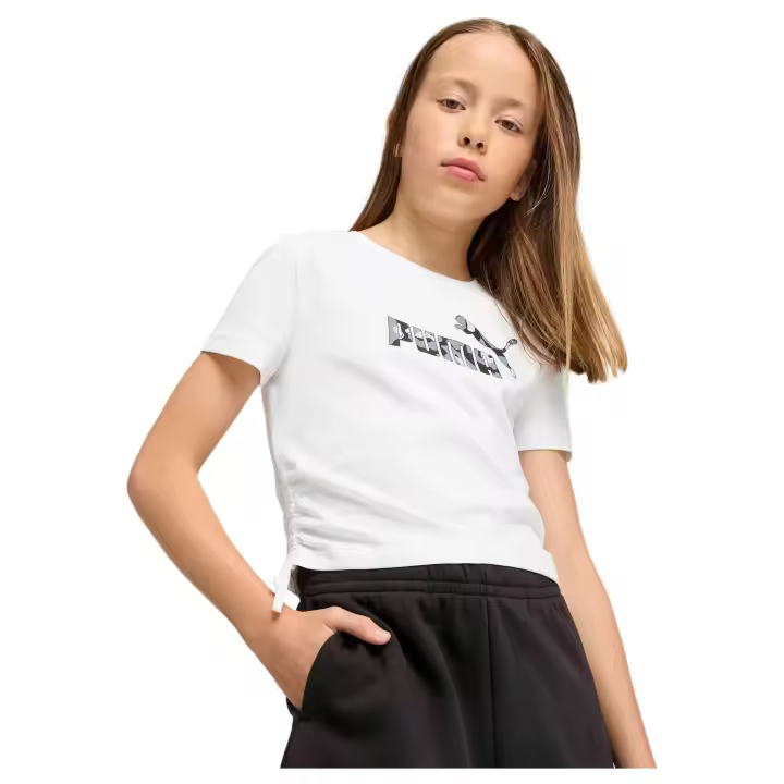 Camiseta de Manga Corta Puma Essentials Animal Logo Knotted para niños unisex en color blanco - 1